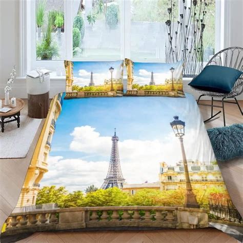 Housse De Couette 140X200 Paris Tour Eiffel Parure De Lit 1 Personne