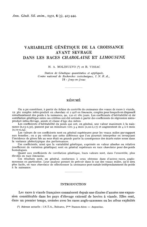 Pdf Variabilit G N Tique De La Croissance Avant Sevrage Dans Les