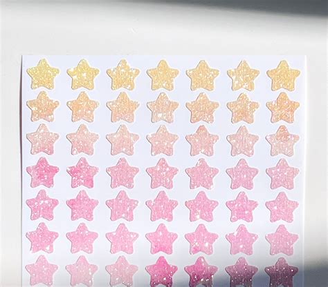 Pastel Rainbow Glitter Star Stickers 0.35 Inch 128 Stickers Cotton ...