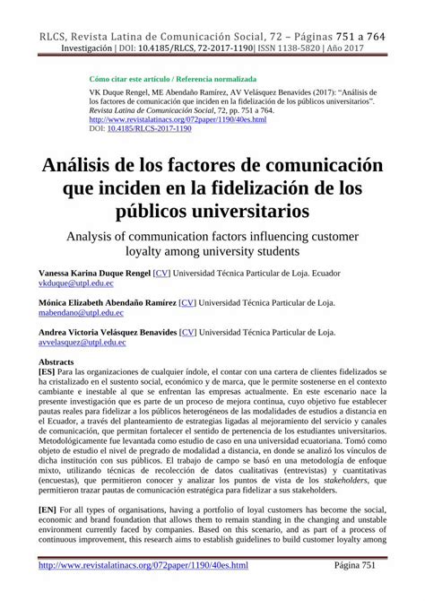 Pdf An Lisis De Los Factores De Comunicaci N Que Inciden En La