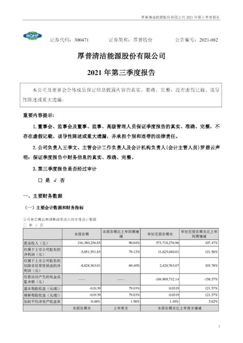 厚普股份：2021年第三季度报告