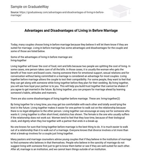 Advantages And Disadvantages Of Living In Before Marriage Essay