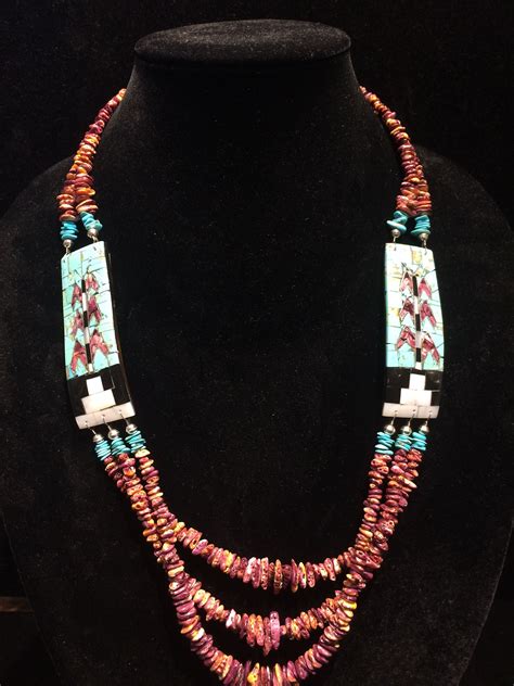 Native American Indian Corn Inlay Multi Strand Necklace Turquoise