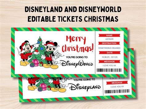 Christmas Surprise Disneyland Ticket Disneyworld Ticket Editable Ticket