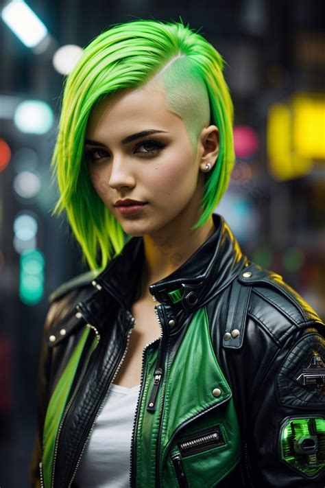 Buzzcut Skinhead Women With Lime Green Hair Cyberpunk Png Images Png