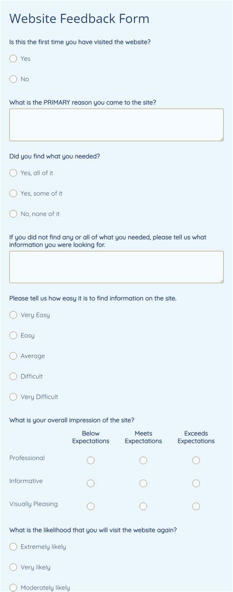 Website Feedback Form Template 123formbuilder
