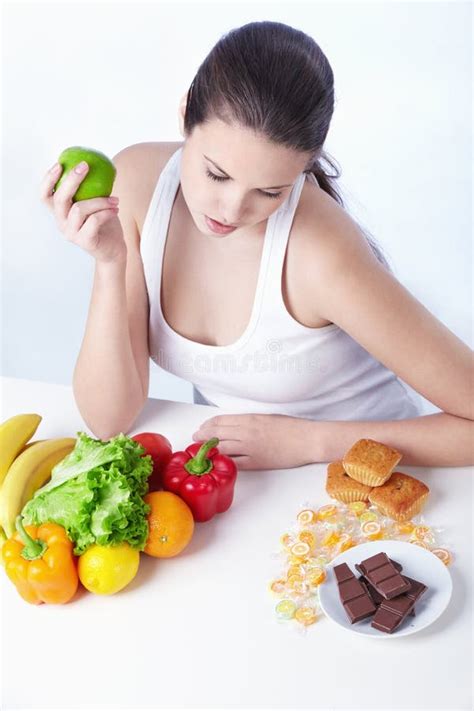 Healthy Or Unhealthy Food Stock Image Image Of Female 17516277