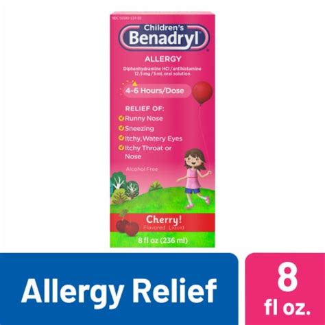 Children's Benadryl Allergy & Cold Relief Liquid Diphenhydramine HCl Cherry Flavor, 8 fl oz - Kroger