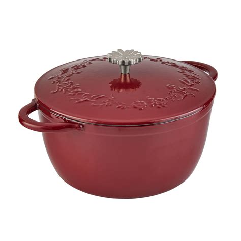 The 5 Quart Enamel On Cast Iron Dutch Oven With Embossed Lid Merlot Ebay