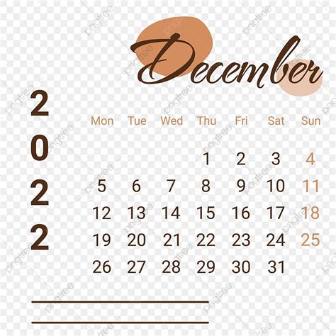 December Calendar Vector PNG Images December 2022 Calendar With Note