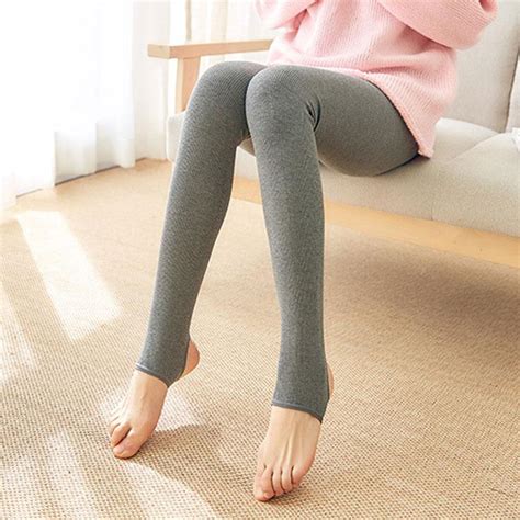 Buy Women Warm Pants Knitted Tights Winter Striped Pantyhose Thermal Leggings Fleece Lined