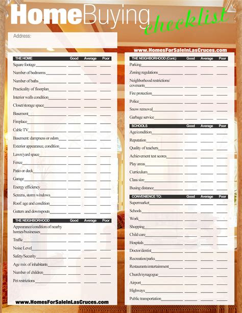 Home Buyers Checklist Printable - Printable Calendars AT A GLANCE