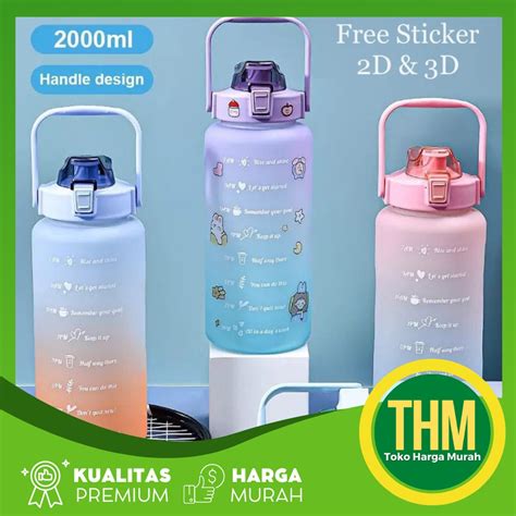 Jual Botol Minum 2 Liter 2000ML Botol Korea VIRAL Free Stiker 2D 3D