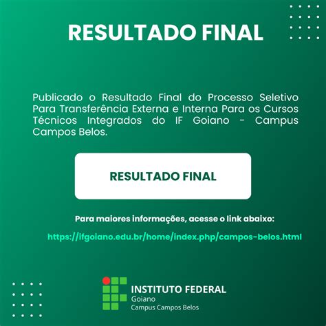 Publicado O Resultado Final Do Processo Seletivo Para Transfer Ncia