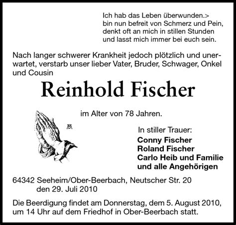 Traueranzeigen Von Reinhold Fischer Vrm Trauer De