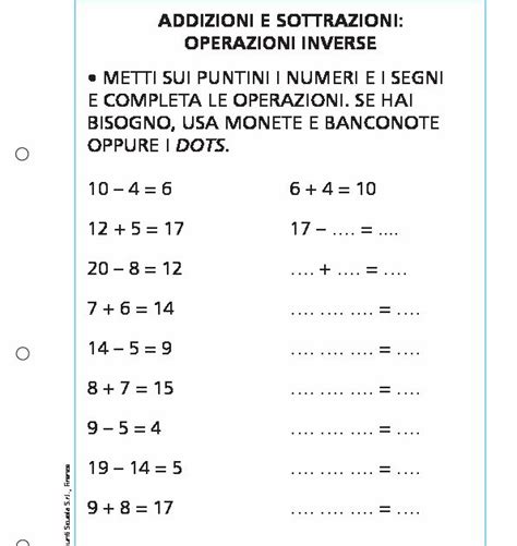 Addizioni E Sottrazioni Operazioni Inverse Giunti Scuola