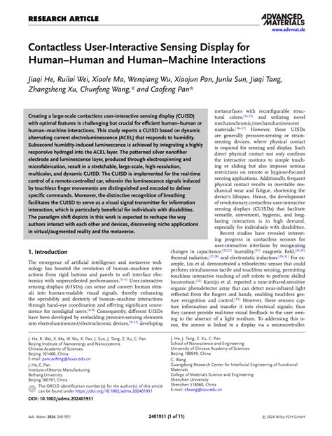 Contactless User‐interactive Sensing Display For Humanhuman And Human