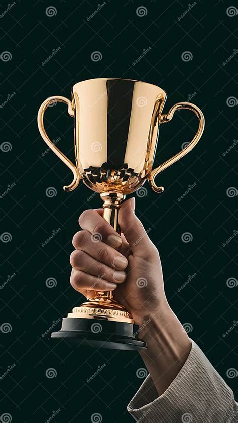 Golden Aspirations Hand Holding Cup Of Success Trophy Shaped By