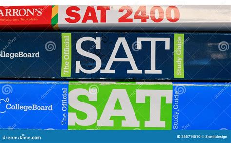 Stack Of Sat Books Contain Standardized Practice Tests For University