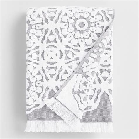 Gray And White Sculpted Medallion Kasidy Bath Towel Gray And White