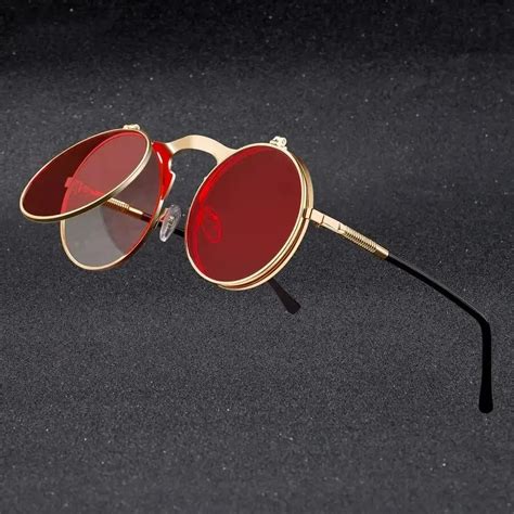 Vintage Steampunk Flip Sunglasses Retro Round Metal Sun Glasses For Men And Women Brand Designer