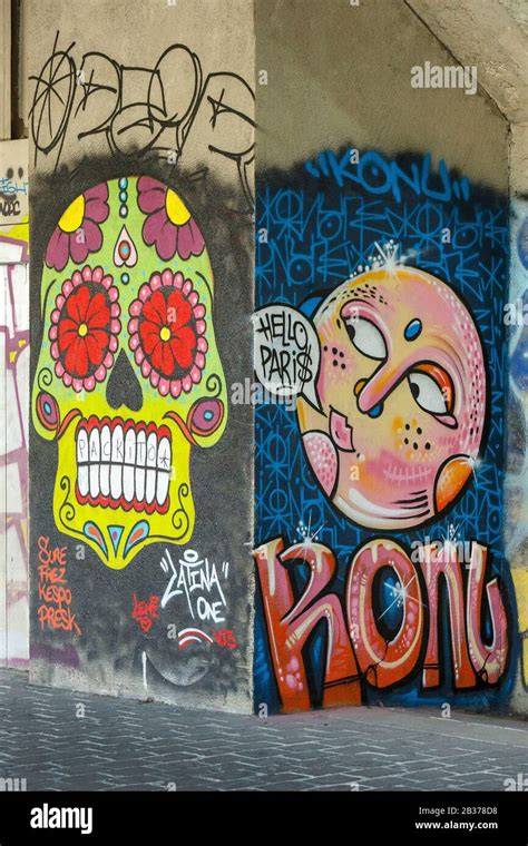 France, Paris, street art on the facades of the Port de la Gare between ...