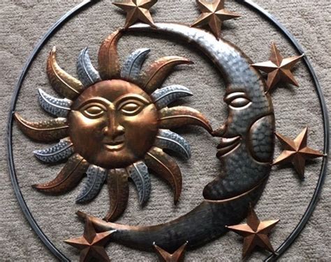 Large Sun And Moon With Stars Metal Hanging Garden Decor Etsy