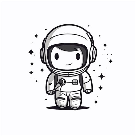 スペーススーツとヘルメットを着たかわいい漫画の宇宙飛行士ベクトルイラスト プレミアムベクター