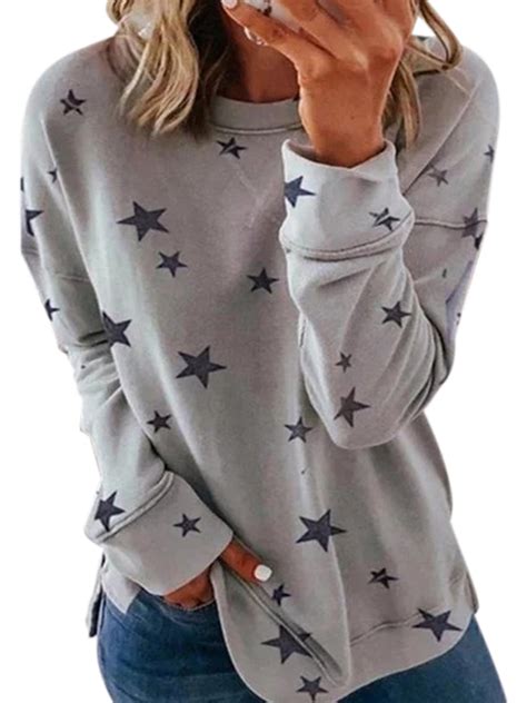 MAWCLOS Women Stars Print Tunic Blouse Sport Winter T Shirt Long Sleeve