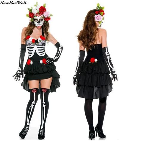 Aliexpress Buy Halloween Ghost Bride Costume Black Skeleton Dress