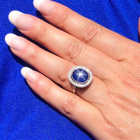 Natural 855 Ct Blue Star Sapphire And Diamond Ring 66mint Fine Estate