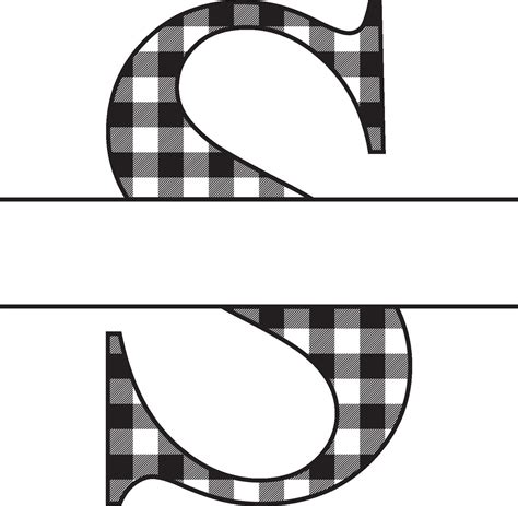 White And Black Buffalo Plaid Split Monogram Letters Full Etsy