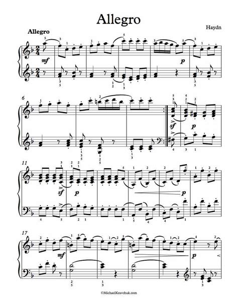 Free Piano Sheet Music Allegro In F Major Haydn Michael Kravchuk