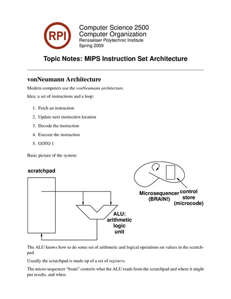 Mips Instruction Set Architecture In Computer Organization Csci 2500