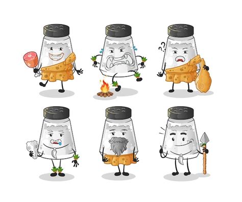 Premium Vector Salt Shaker Primitive Man Group Character Mascot Vector