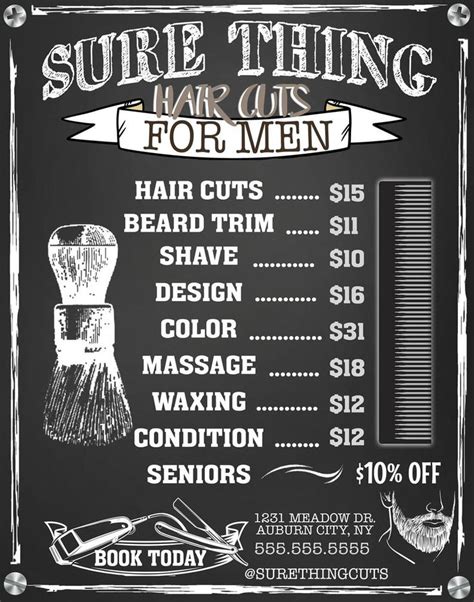 Barbershop Signs Custom Barbershop Price List Mens Hair Cut Sign