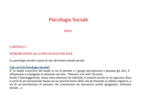 Libro Psicologia Sociale Riassunto Psicologia Sociale Myers CAPITOLO