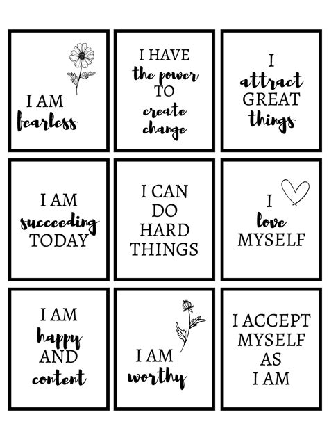 Positive Affirmation Cards Printable Daily Affirmation Cards Self