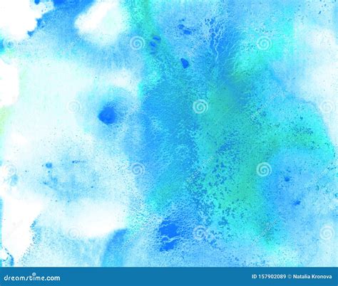 Hand Drawn Abstract Watercolor Blue Cyan White Texture Background