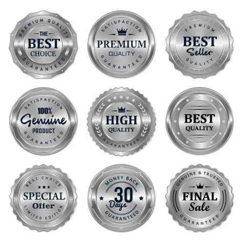 Silver Badges And Labels Premium Quality Product Vector Image