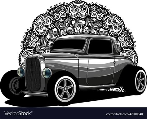 Monochromatic Of Hot Rod With Mandala Royalty Free Vector
