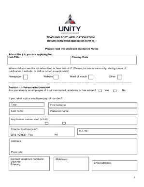 Fillable Online TEACHING POST APPLICATION FORM Fax Email Print PdfFiller