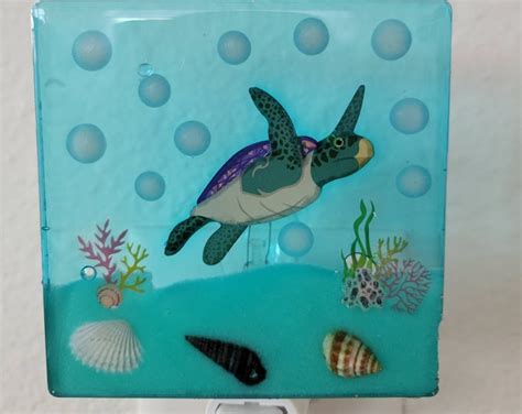 Stained Glass Sea Turtle Night Light Plug In Wall Unique Decorative Artistic Glass Nightlight