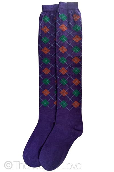 Purple Argyle Knee High Socks