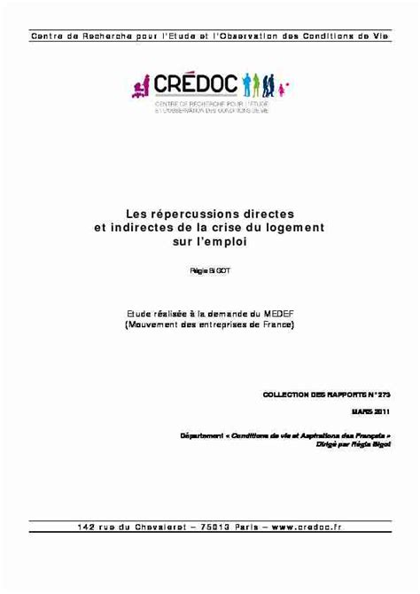 Les R Percussions Directes Et Indirectes De La Crise Du Logement Sur L Pdf