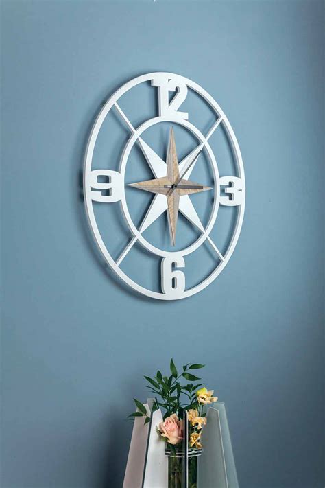 Grande Horloge Murale Ronde Design Style Shabby En Bois