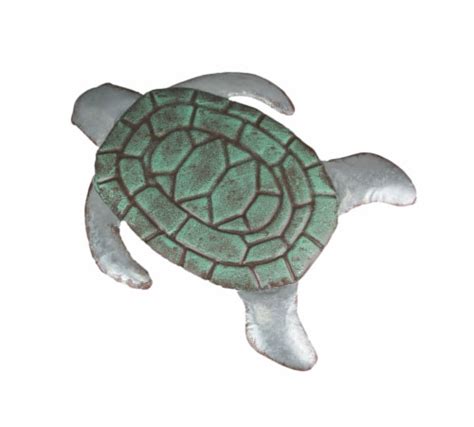 Zeckos Galvanized Zinc Finish Metal Sea Turtle Wall Hanging With