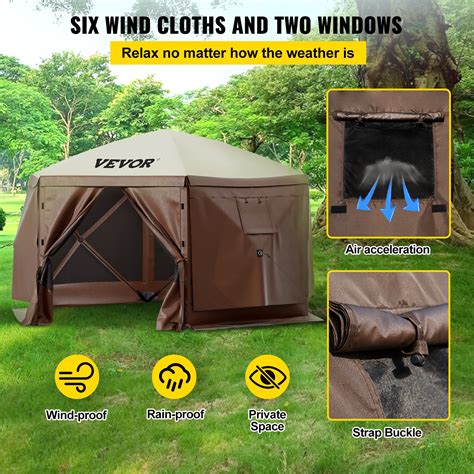 Vevor Pop Up Camping Gazebo Camping Canopy Shelter 6 Sided 12 X 12