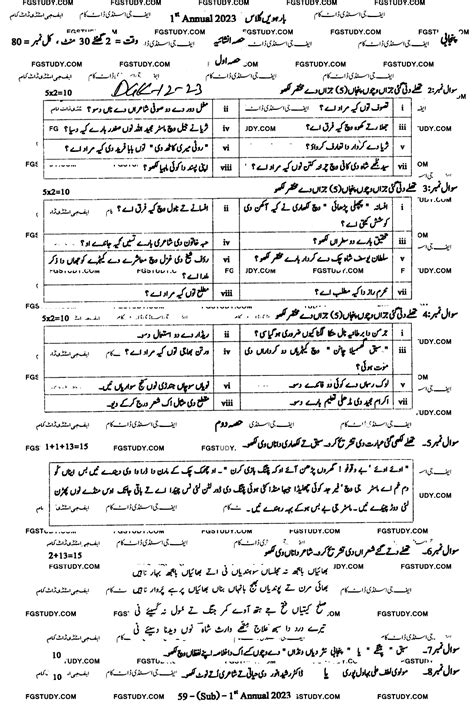 12th Class Punjabi Past Paper 2023 Dg Khan Board Subjective