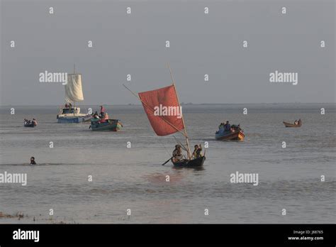 Sail Boats On The Padma River At Dohar Dhaka Bangladesh Stock Photo